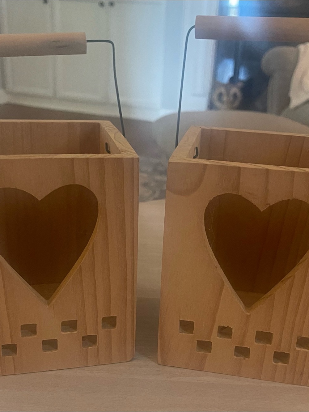 Set of 2 Wooden Heart Boxes with Handles Decorative Storage Boxes Cottage Core